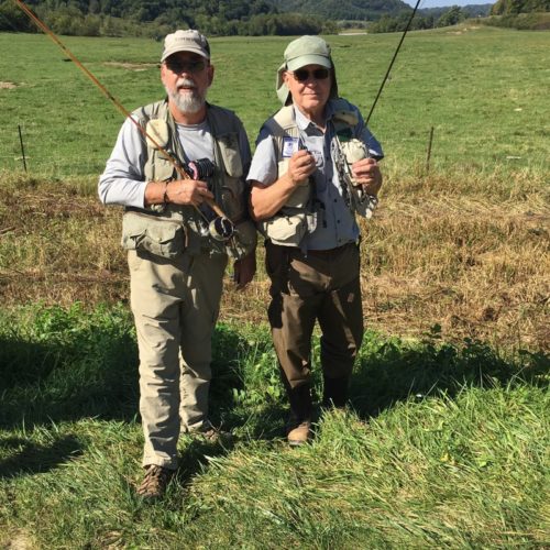 Buck and I with gear and rods posing for a picture in Driftless Region, Wisconsin.