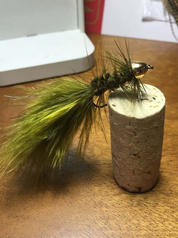 Woolly bugger hooked into a cork
